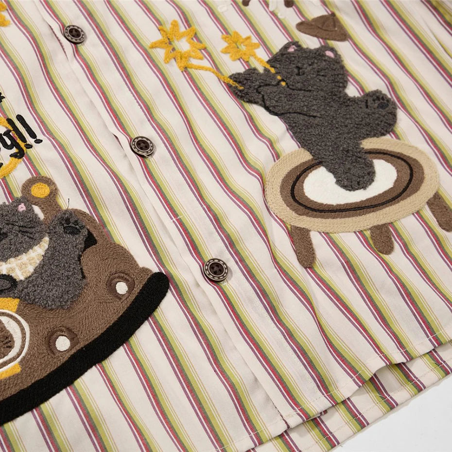Vintage Striped Cat Graphic Shirt — fit shot