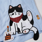 Button Cat Embroidered Loose Shirt — fabric close-up