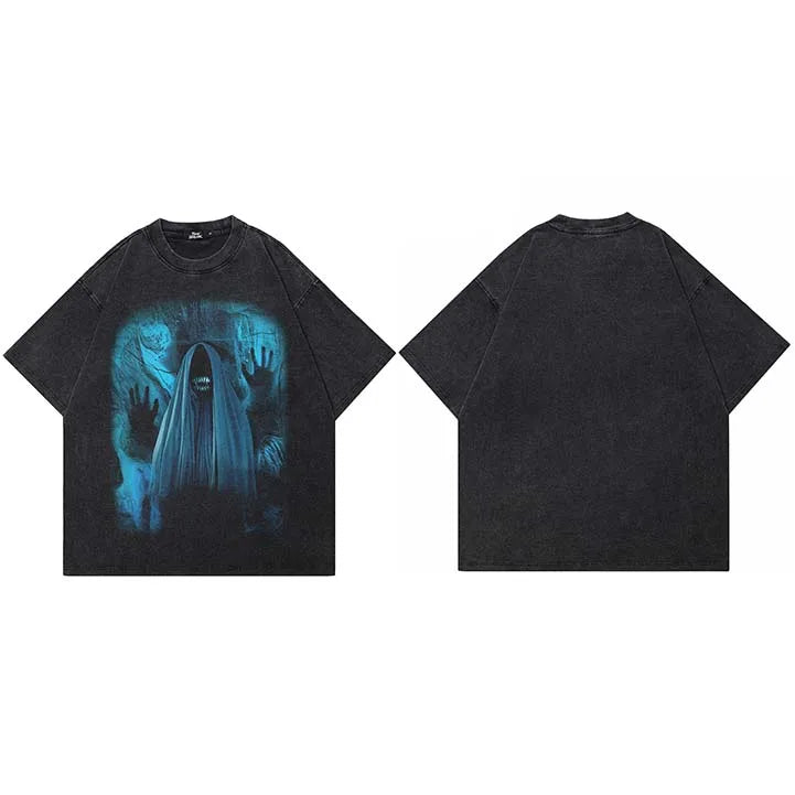Y2K Black Devil Washed T-Shirt — detail shot