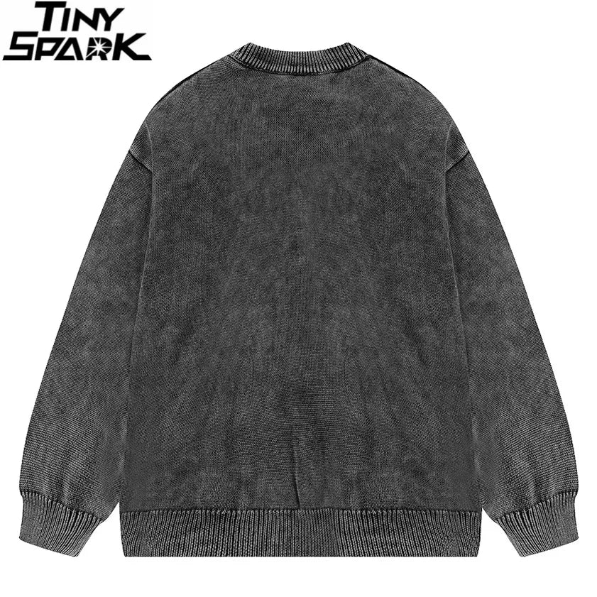 Vintage Black Faded Knit Sweater — back view