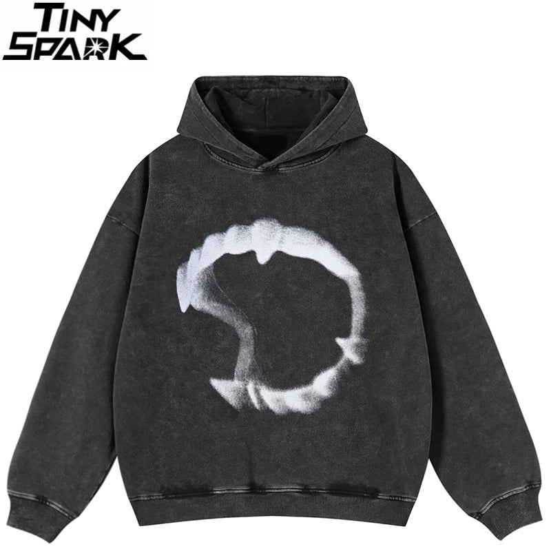 Washed Black Graphic Oversized Hoodie — front view