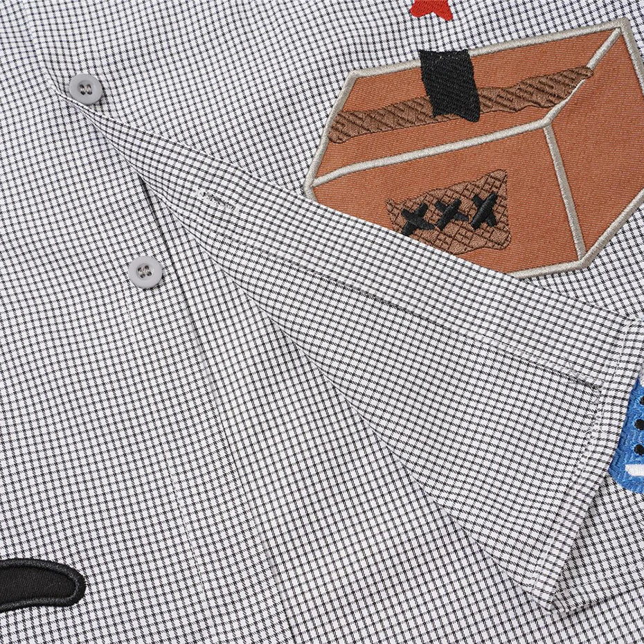 Y2K Vintage Cat Embroidered Oversized Shirt — fabric close-up