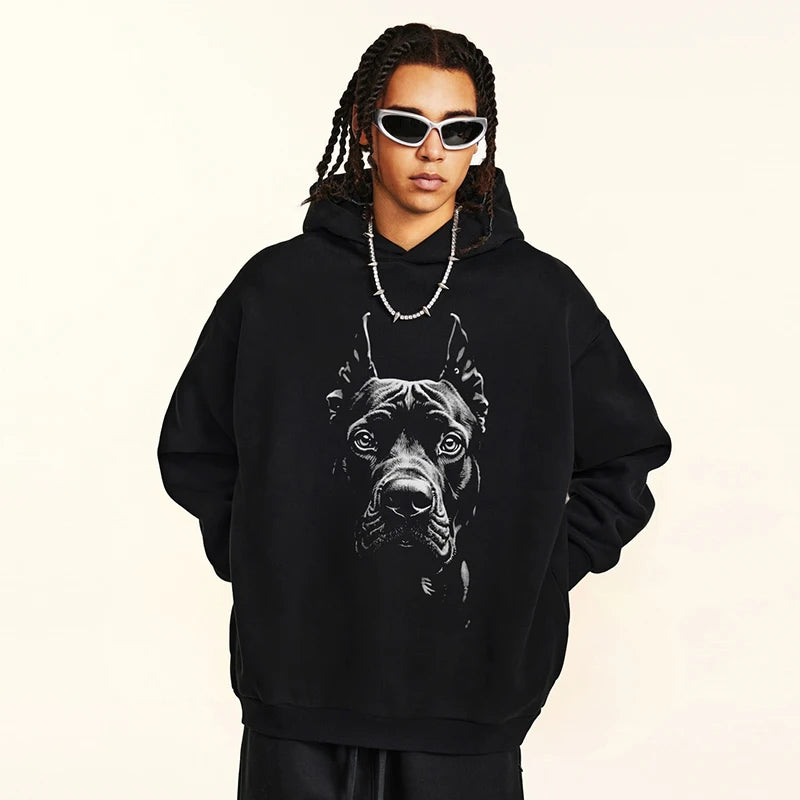 Black Dog Print Hoodie — front view