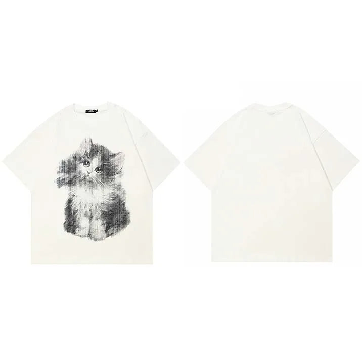 White Baby Cat Graphic T-Shirt — styling shot