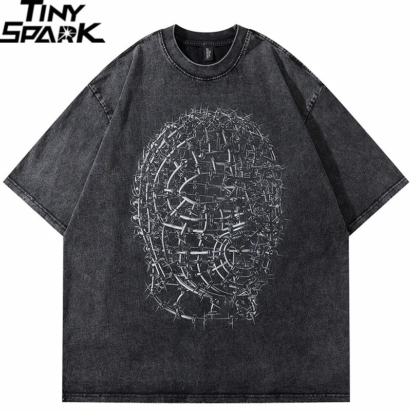 Vintage Black Mask Graphic Loose T-Shirt — front view