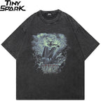 Goth Black Scary Cartoon Faded T-Shirt — front view