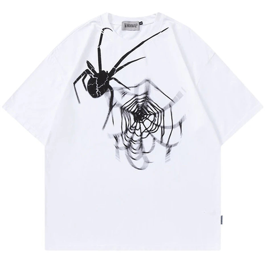 Y2K Black Spider Print Oversized T-Shirt — back view