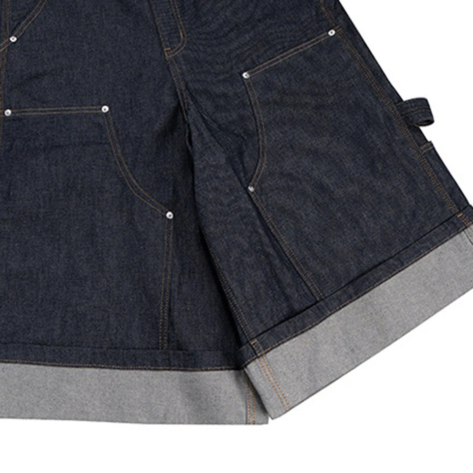 Loose Vintage Blue Wide Leg Denim Shorts — fabric close-up
