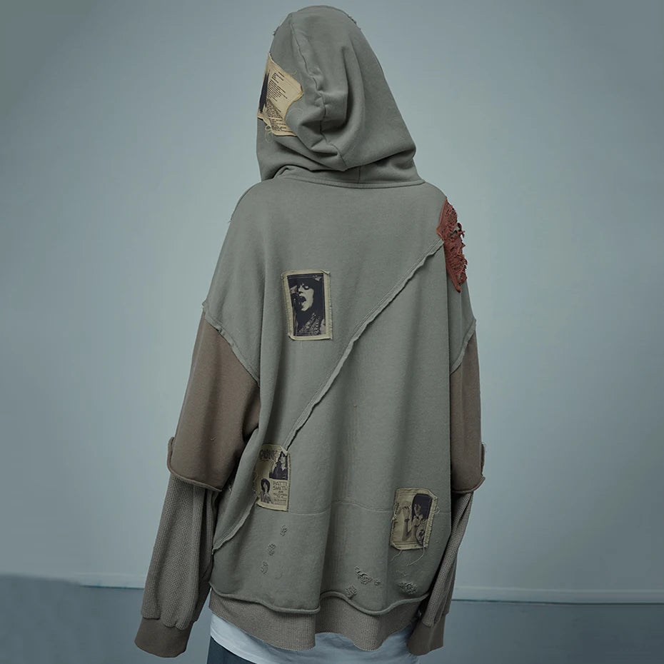 Y2K Patchwork Oversized Hoodie — fit shot