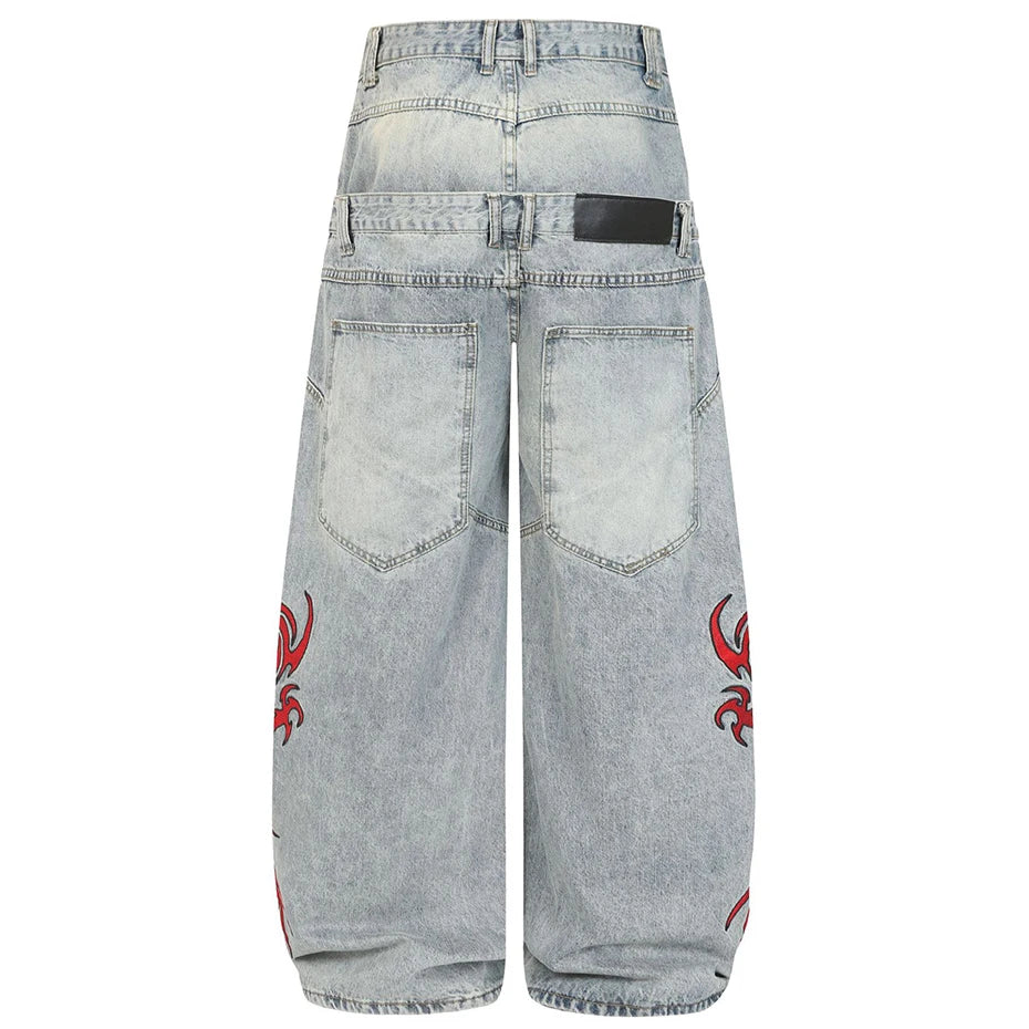 Y2K Embroidered Denim Baggy Jeans — front view