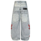 Y2K Embroidered Denim Baggy Jeans — front view
