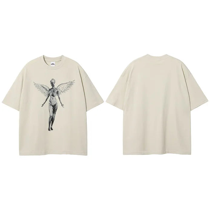 Beige Angel Graphic T-Shirt — detail shot