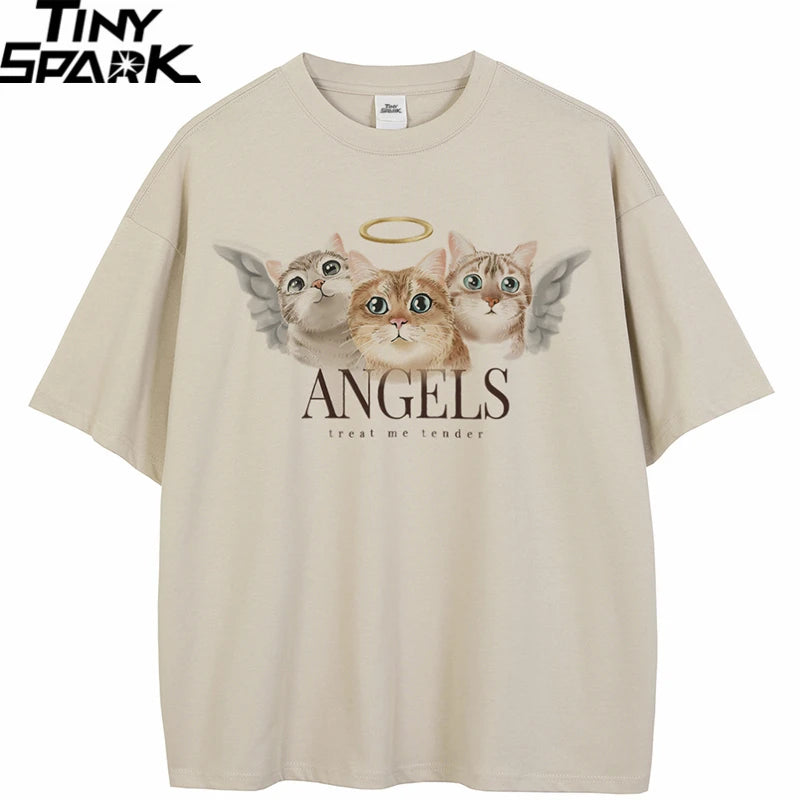 Beige Angel Cat Graphic T-Shirt — detail shot