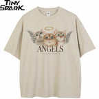 Beige Angel Cat Graphic T-Shirt — detail shot