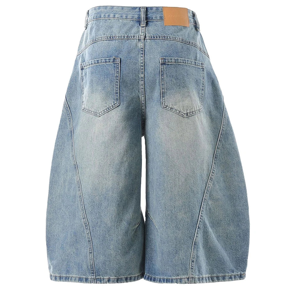 Wide Vintage Loose Denim Shorts — front view