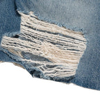 Blue Ripped Wide Leg Denim Shorts — fit shot