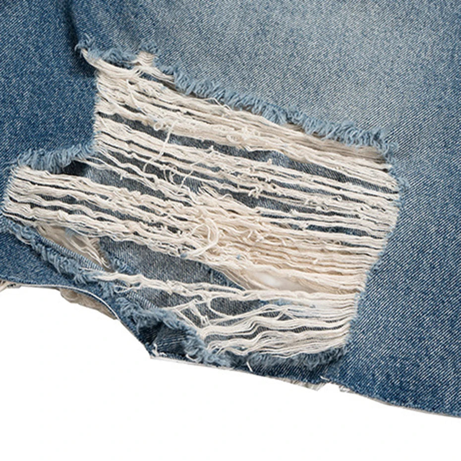 Blue Ripped Wide Leg Denim Shorts — fit shot