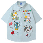 Embroidered Cat Graphic Loose Shirt — styling shot