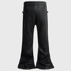 Red Black Print Denim Flare Jeans — front view