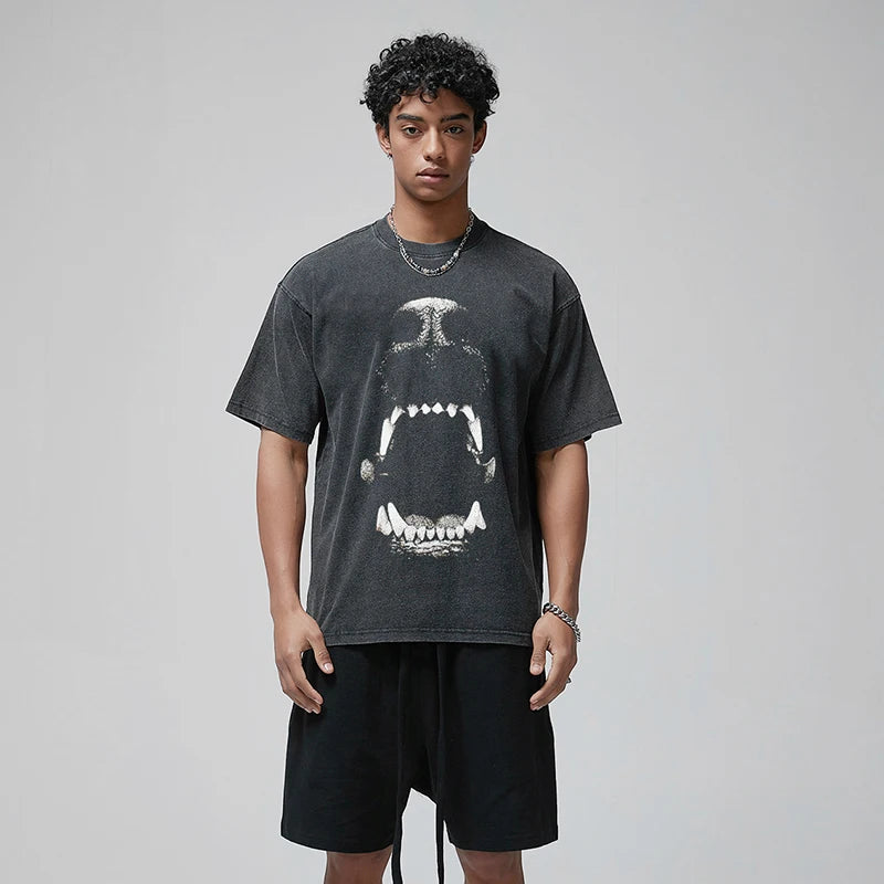 Faded Black Graphic Oversized T-Shirt — front view
