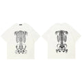 Y2K White Skeleton Graphic T-Shirt — fabric close-up