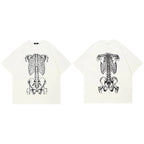 Y2K White Skeleton Graphic T-Shirt — fabric close-up