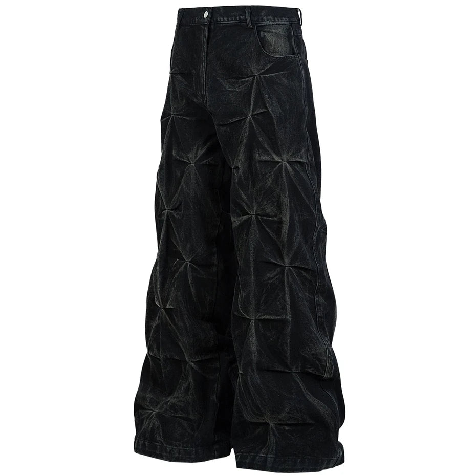 Black Pleated Denim Baggy Jeans — styling shot