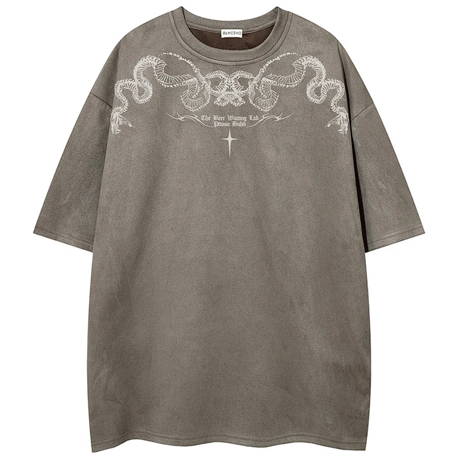 Shirts Vintage Graphic Suede Oversized T-Shirt — fabric close-up