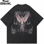 Retro Black Angel Wings Washed T-Shirt — front view