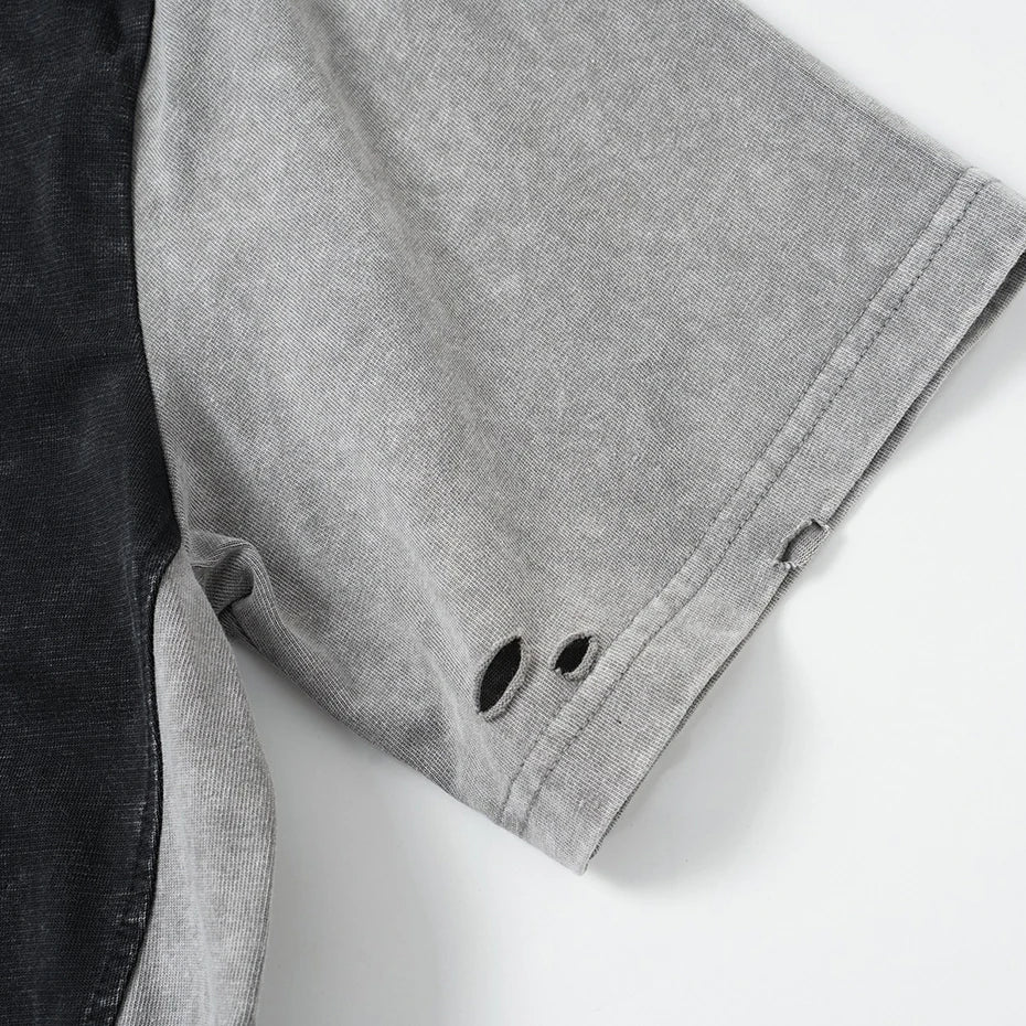 Y2K Patchwork Oversized T-Shirt — fabric close-up