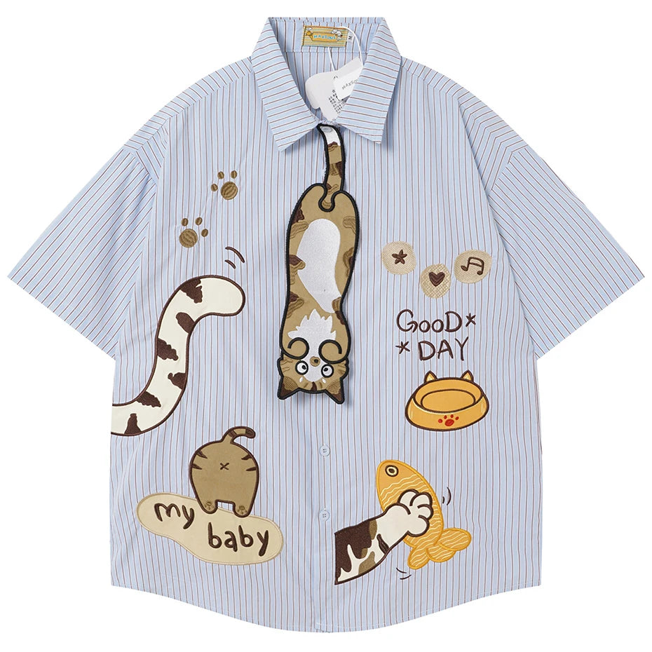 Shirts Vintage Cat Embroidered Loose Shirt — back view