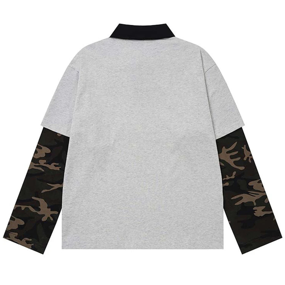Y2K Vintage Camouflage Patchwork Oversized Long Sleeve Tee — detail shot