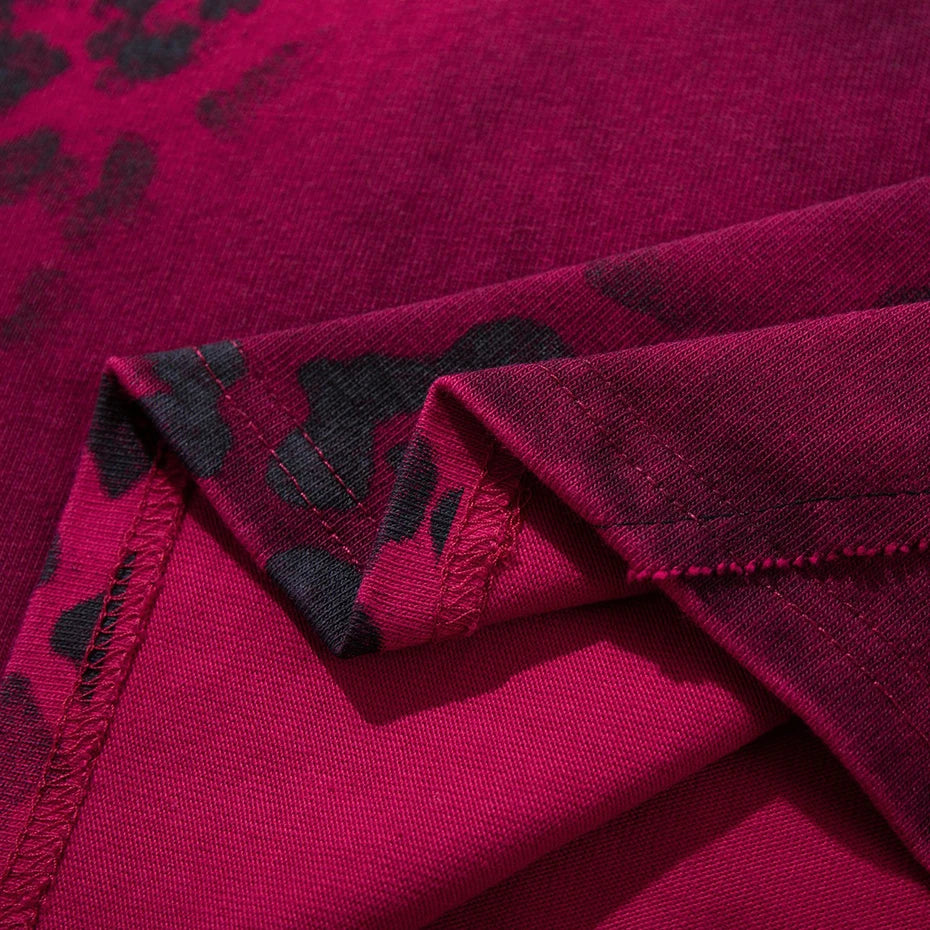 Y2K Vintage Leopard Patchwork Oversized T-Shirt — fabric close-up