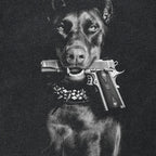 Gun Vintage Black Doberman Dog Washed T-Shirt — detail shot