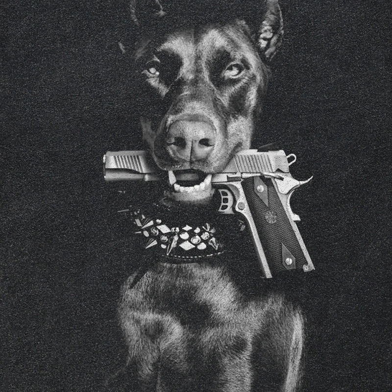 Gun Vintage Black Doberman Dog Washed T-Shirt — detail shot