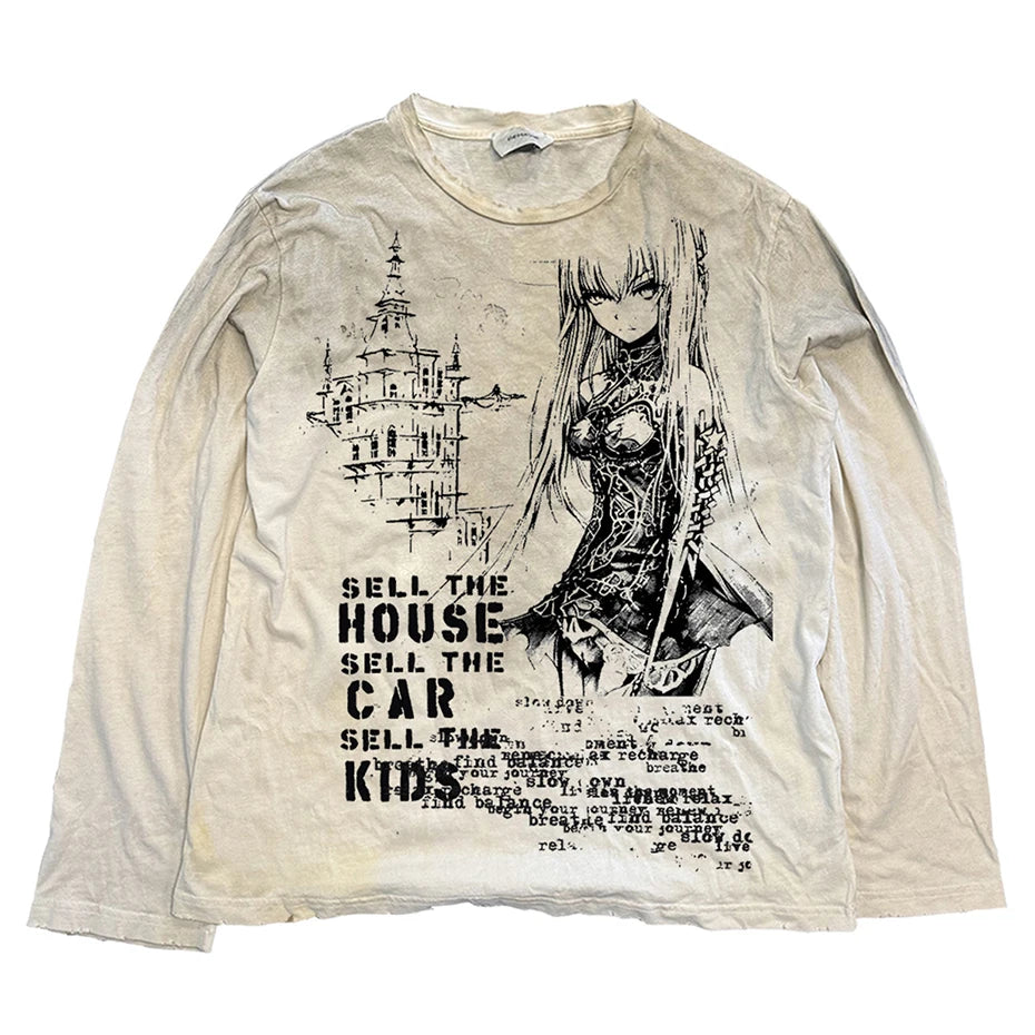 Vintage Anime Graphic Oversized T-Shirt — fabric close-up
