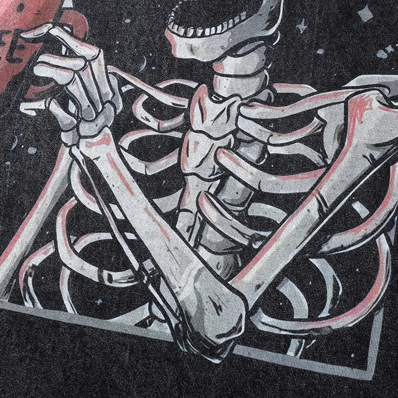 Retro Black Skull Skeleton Washed Oversized T-Shirt — fit shot