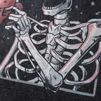 Retro Black Skull Skeleton Washed Oversized T-Shirt — fit shot