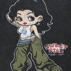 Retro Black Cartoon Girl Washed T-Shirt — detail shot