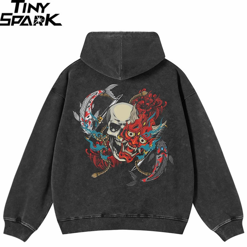 Black Mask Skull Graphic Hoodie — front view