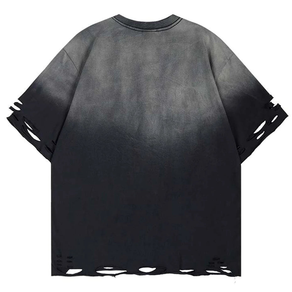 Vintage Letter Ripped Oversized T-Shirt — front view