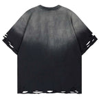 Vintage Letter Ripped Oversized T-Shirt — front view