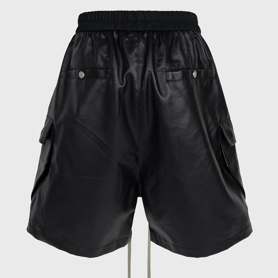 Side Black Loose Cargo Shorts — front view