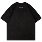 Letter Embroidered Suede Oversized T-Shirt — styling shot