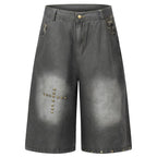 Vintage Cross Loose Denim Shorts — back view
