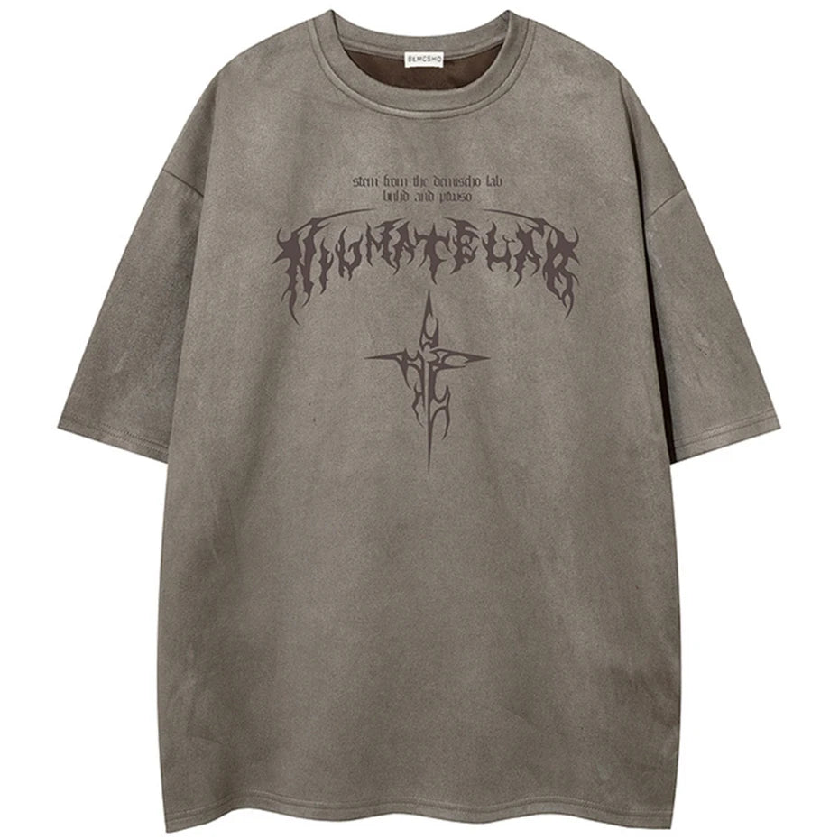 Vintage Cross Graphic Suede Oversized T-Shirt — styling shot