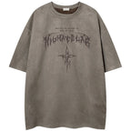 Vintage Cross Graphic Suede Oversized T-Shirt — styling shot