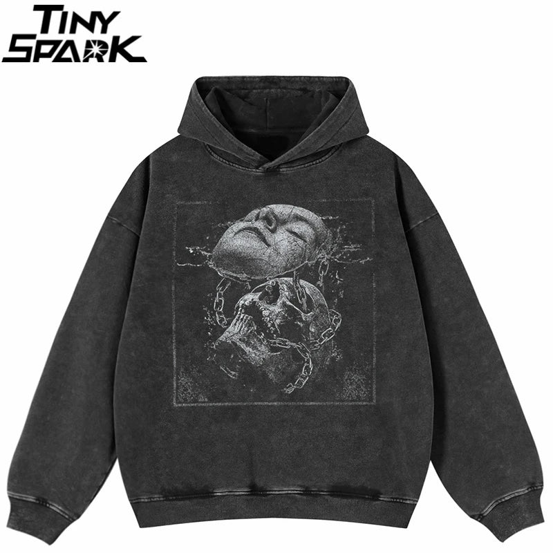 Black Skull Graphic Oversized Hoodie — front view