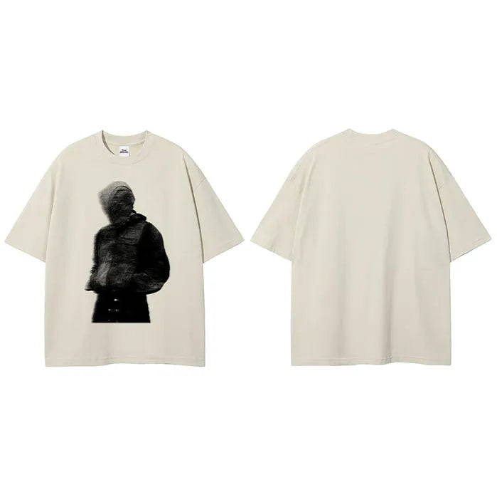 Mask Beige Graphic T-Shirt — fabric close-up