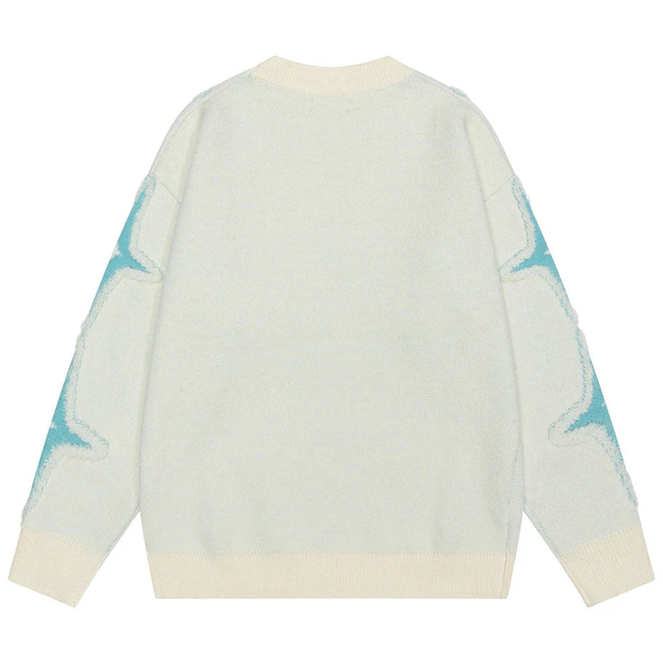 Y2K Star Graphic Knit Oversized Sweater — detail shot